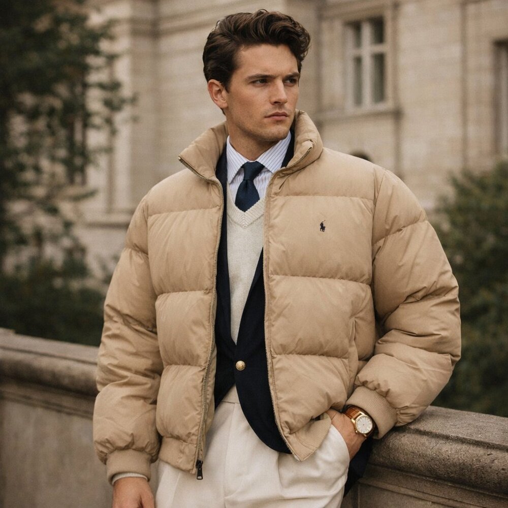 Vintage 90s Polo Ralph Lauren Men's Down Puffer Jacket Size XXL Beige